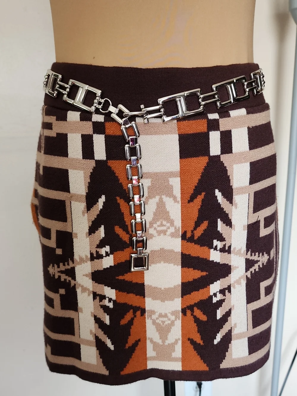 Silver-Tone Geometric Chain Belt | Y2K Statement Waist Belt‎